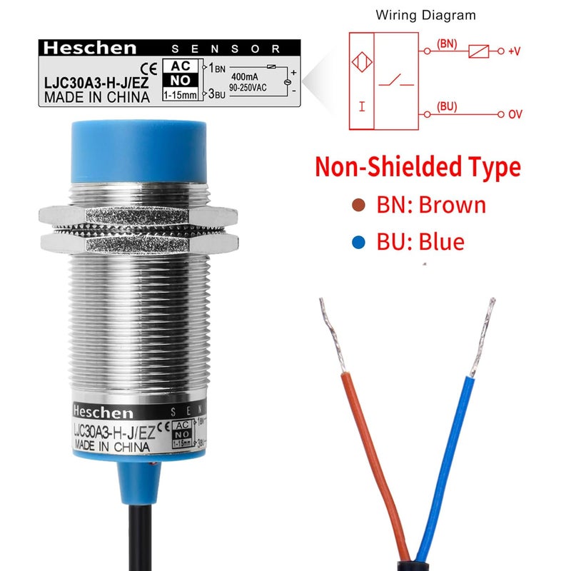 Heschen M30 Capacitive Proximity Sensor Switch Non-Shield Type LJC30A3-H-J/EZ Detection 1-15mm 90-250VAC 400mA Normally Open(NO) 2 Wires - Image 3